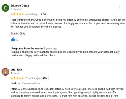 Car accident attorney in Harlingen and Brownsville, Chris Sanchez, is consistently receiving top rated feedback from his clients.